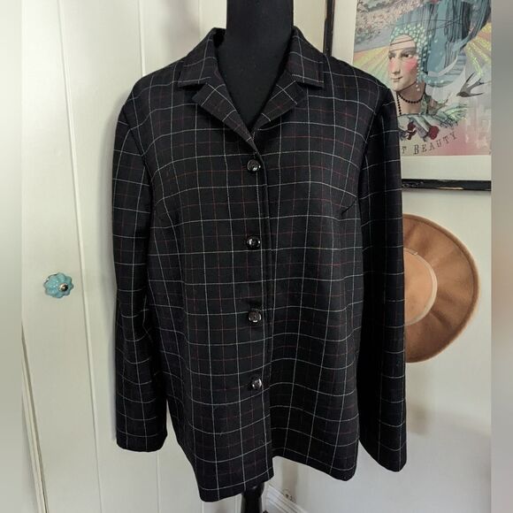 Pendleton Virgin Wool Black Grid Blazer 16 Countryside Clown Ranch Rebel Punk - Picture 1 of 9